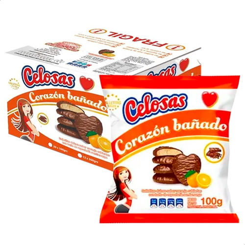 Caja Galletitas Celosas Corazon Bañado Chocolate Dulce Pack