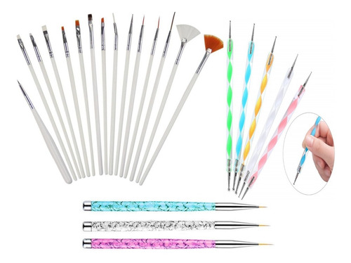 Kit Decoracion X23 Manicuria Pinceles + Dotting + Liner 