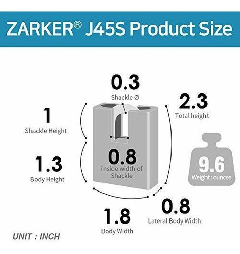 Zarker J45s Candado Llave Cerradura Acero Inoxidable Fuera