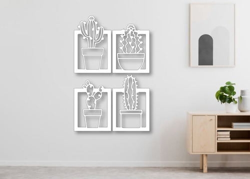 Cuadro Cuadríptico Cactus Calado Moderno Decorativo