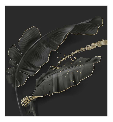 Vinilo 60x60cm Planta Oro Monstera Oreja Elefante Negro