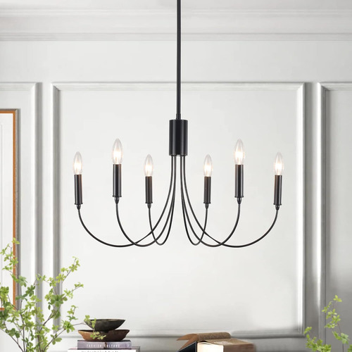 Candelabro Negro 6 Luces Hierro Comedor, Lámparas Rústicas D