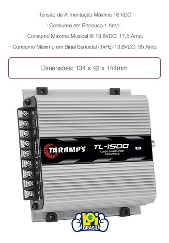 Imagem 7 de 9 de Módulo Amplificador Digital Taramps Tl-1500 3 Canais Class D