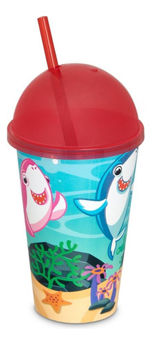 Copo Sorvete Decorado Infantil 550ml Plástico Tampa E Canudo Cor Oceano