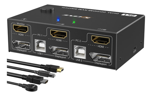 Conmutador Kvm Compatible Con Doble Monitor Dp/hdmi Kvm