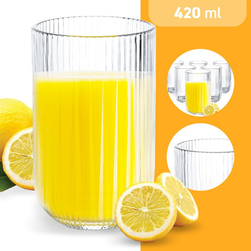 Copos De Vidro Alto 420ml Conjunto 6 Peças - Dolce Home Cor Transparente