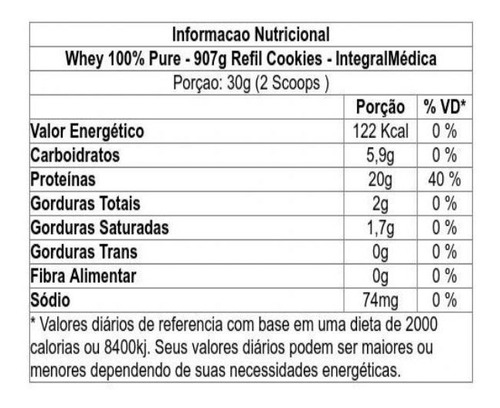 Whey 100% Pure - 1800g Refil Cookies Cream - Integralmédica