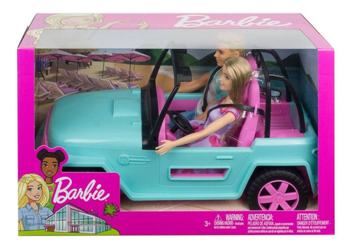 Muñeca Y Ken Con Coche Jeep, Muñecos Con Accesorios Mattel