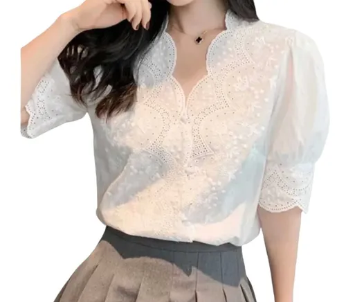 Blusa feminina de renda manga best sale curta
