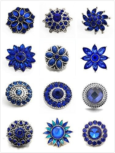 Joyeria De Boton A Presion De Flor Azul - Lovglisten 12pc