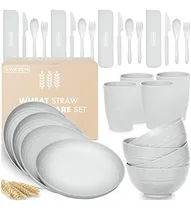 Comprar Juego De Vajilla De Paja De Trigo 28 Piezas  Color Gris