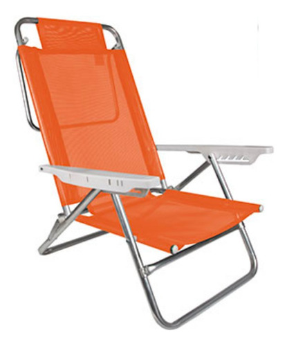 Reposera Aluminio Silla Posiciones Camping Playa Naranja