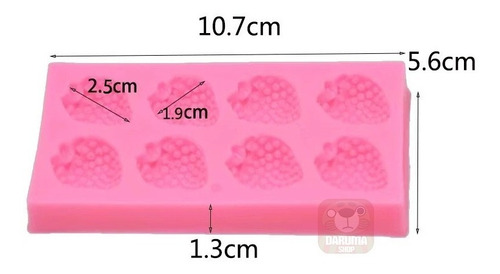 Imagen 2 de 4 de Molde Silicona 8 Frutillas 2,5cm Fondant Porcelana Vela