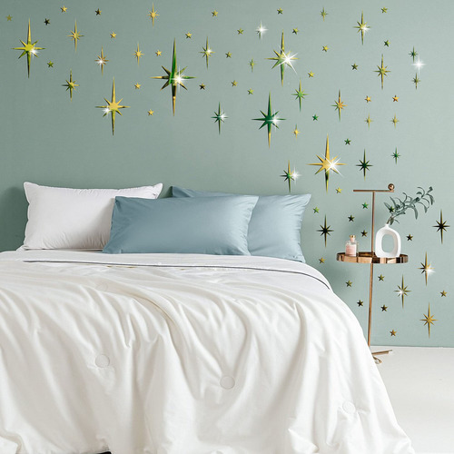 Calcomanias De Pared 3d Estrellas Espejos Dorados Adhesivas
