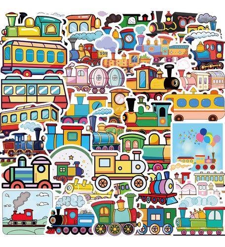56 Pegatinas Con Forma De Tren Retro Con Dibujos Animados, P
