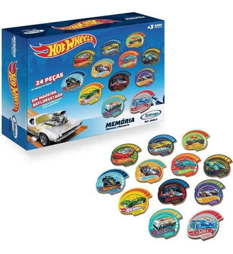 Jogo De Memória Hot Wheels 24 Peças Em Madeira