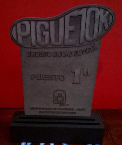 Imagen 3 de 4 de Trofeos Placa Fibro Con Relieve + Base De Madera 30 Cm Alto