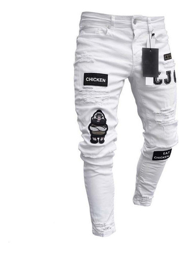 Jeans Bordados Hombre Pantys Elásticos Rotos