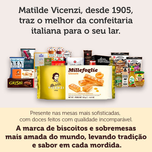 Biscoito Mil Folhas Cobertura Açucarada Damasco Vicenzi 125g