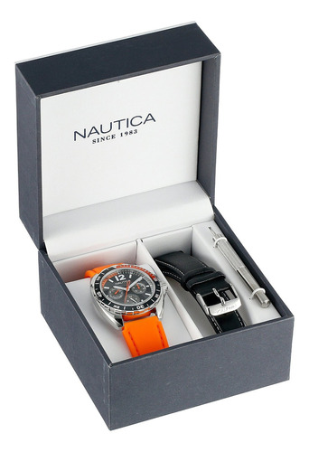 Nautica Unisex N09908g Anillo Deportivo Reloj Multifunción Color de la malla Naranja Color del bisel Negro Color del fondo Negro