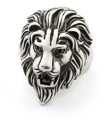 Anillo León Animal Color Plata Acero Inoxidable Para Hombre