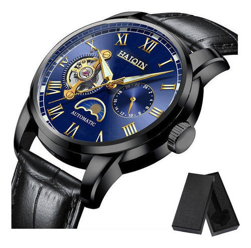 Reloj Tourbillon Mecánico Luminoso Haiqin 8602l Color Del Fondo Black Blue