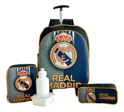 Kit Mochila Escolar Real Madrid Juvenil Rodinhas Tam G F5