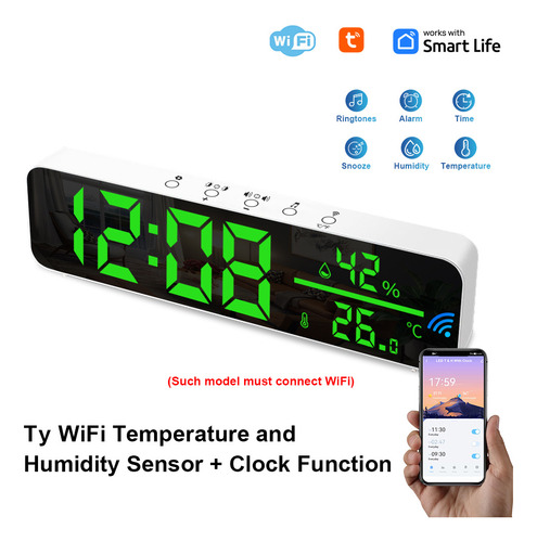 Reloj Digital Wifi Con Alarma App De Sensor De Temperatura Y