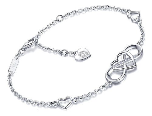 Pulseras De Plata De Ley 925 Con Forma De Corazón Infinito P
