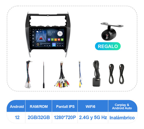 Estéreo Carplay 2+32gb Para Toyota Camry 2012-2014 Gps Wifi