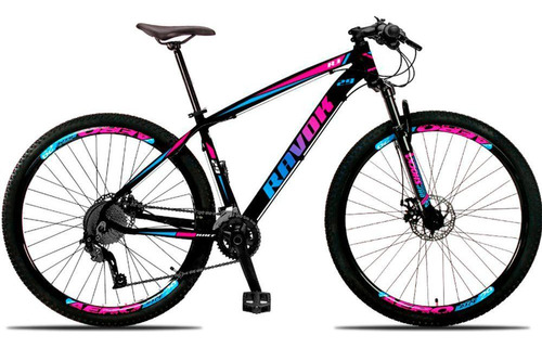 Bicicleta Alumínio Aro 29 24v Azul E Rosa Tam 19