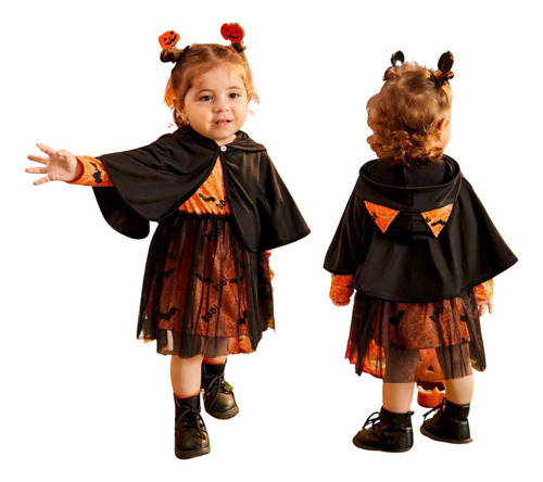 Disfraz Vestido + Capa Bruja De Halloween Niña De 2 A 3 Años