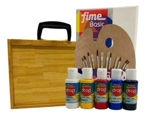 Kit Pinceles 12u Valija Artistica Bastidor 18x24 Acrilicos 