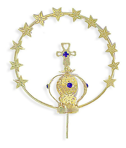 Pingente Divinário Folheados a ouro com pedras sintéticas y desenho do religioso com 55mm de diâmetro - 172.7mm de comprimento x 125mm de altura - dourado polido