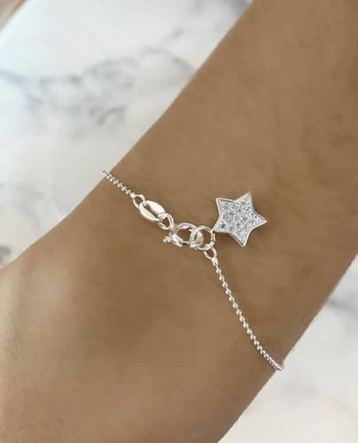 Pulsera Mini Bolitas Con Dije Plata 925 Italiana 19cm