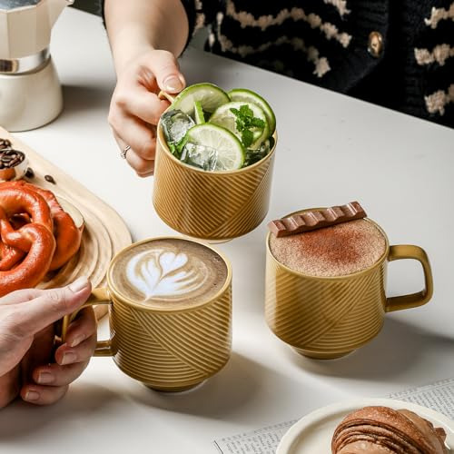 Tazas De Café Apilables Con Estante: Tazas De Cerámica Apila