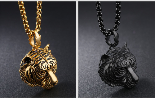 Imagen 2 de 3 de Collar Dije Cabeza De Tigre Acero Inoxidable Moda