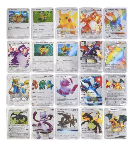 Cartas Pokémon Prata Vmax Pack Com 55 Cartas Carta Prta Inglês