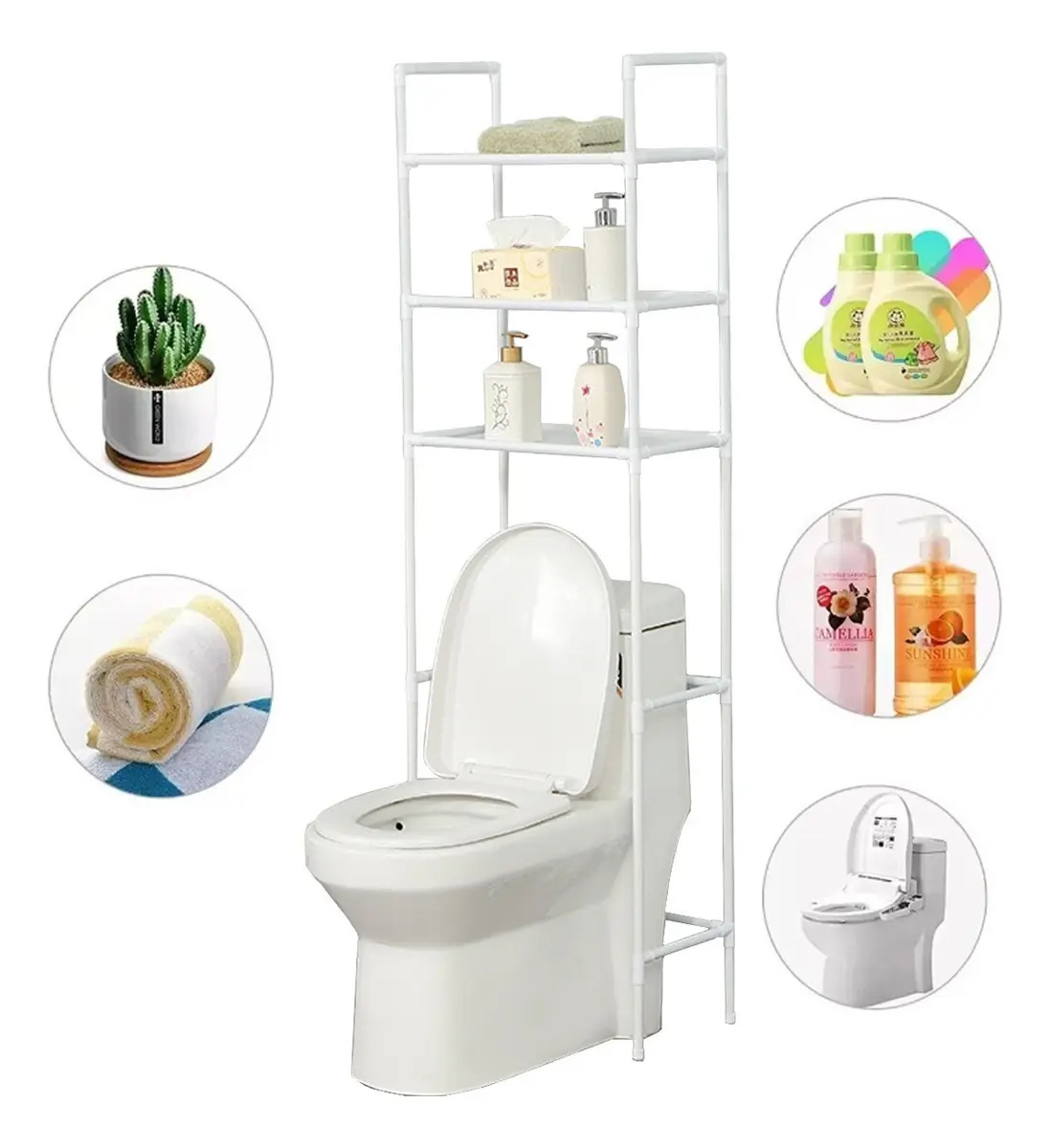 Toallero Folira Mueble Organizador Baño Rack Estante Sanitario Color Blanco