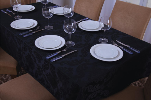 Toalha De Mesa Quadrada Preta 1,35x1,50 - Tecido Jacquard