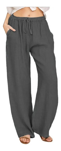 Pantalón De Algodón Y Lino Para Mujer, Cintura Elástica, Ext