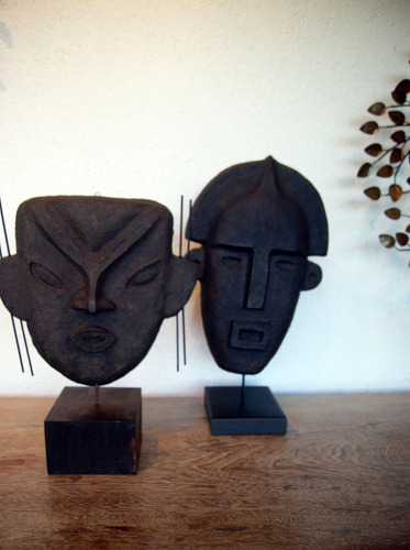 Máscara Decorativa Africana Em Papel Machê 55,5x30x18 Cm