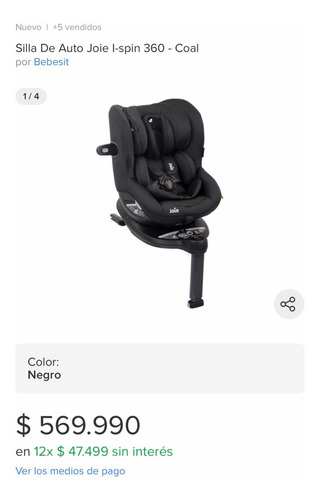 Silla De Bebé Joie Meet I-spin 360 Tm. Nueva, Sin Uso!!!!!