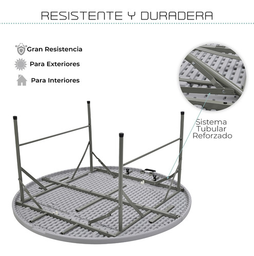 Mesa Tablon Plegable Jardin Exterior Portatil Redonda 152