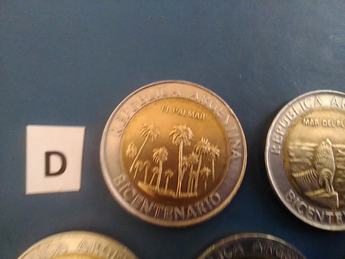 Un 1 Peso Monedas Colección X 5 Bicentenario 2010 Argentina (Usado)