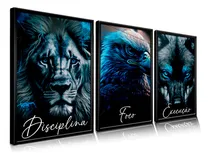 Comprar Quadro Decorativo 90x50 Disciplina Foco Azul Moldura Sala Disciplina Execução Foco Leão Com Moldura