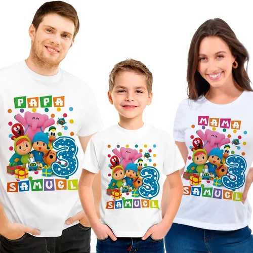 Kit 3 Playeras Pocoyo Cumpleaños Personalizadas #v17