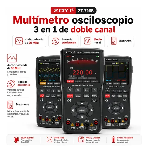 Osciloscópio Multímetro De Mão Zoyi Zt-706s 66000 Contagens