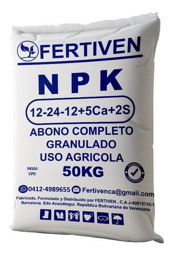 Npk 12-24-12 50 Kg Fertilizante Granulado Uso Edáfico 
