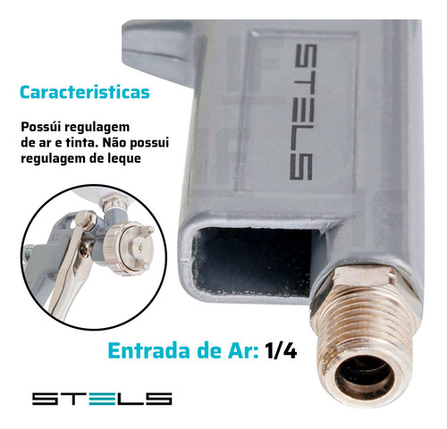 Imagem 3 de 5 de Pistola Pintura Gravidade 600ml + 3 Bicos 1.2 1.5 1.8 Stels